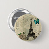beige Turm Damastschmetterlings-Rose Paris Eiffel Button (Vorne & Hinten)