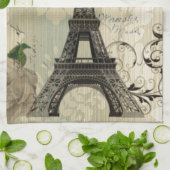 beige Turm Damastschmetterlings-Rose Paris Eiffel Geschirrtuch (Gefaltet)