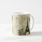 beige Turm Damastschmetterlings-Rose Paris Eiffel Kaffeetasse (VorderseiteRechts)