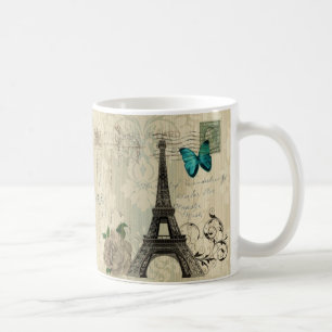 beige Turm Damastschmetterlings-Rose Paris Eiffel Kaffeetasse