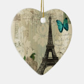 beige Turm Damastschmetterlings-Rose Paris Eiffel Keramik Ornament (Rechts)