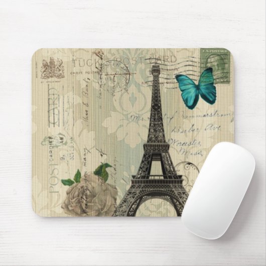 beige Turm Damastschmetterlings-Rose Paris Eiffel Mousepad (Mit Mouse)
