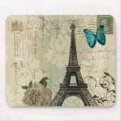 beige Turm Damastschmetterlings-Rose Paris Eiffel Mousepad (Vorne)