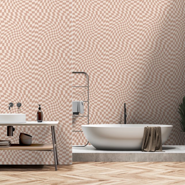 Beige Twisted-Checkerboard Tapete (Badezimmer)
