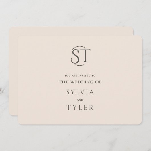 Beige Typografie Wappen Monogram Wedding Einladung (Vorne/Hinten)