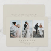 Beige Ultra-Minimal-Dreifach-Foto Hochzeitswohnung Dankeskarte (Vorne/Hinten)