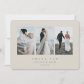 Beige Ultra-Minimal-Dreifach-Foto Hochzeitswohnung Dankeskarte (Vorderseite)