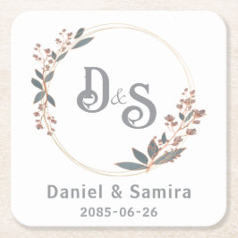 Beige und Blau Floral Benutzerdefinierter Name Ele Rechteckiger Pappuntersetzer