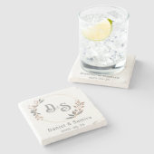 Beige und Blau Floral Benutzerdefinierter Name Ele Steinuntersetzer (Seitenansicht)