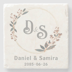 Beige und Blau Floral Benutzerdefinierter Name Ele Steinuntersetzer