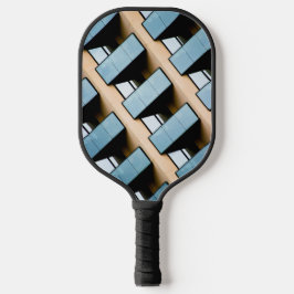 Beige und blaue geometrische Muster Pickleball Schläger