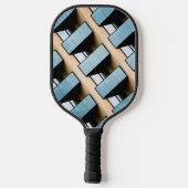 Beige und blaue geometrische Muster Pickleball Schläger (Rückseite)