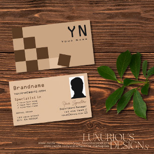 Beige und braun mit Monogramm und Foto Visitenkarte