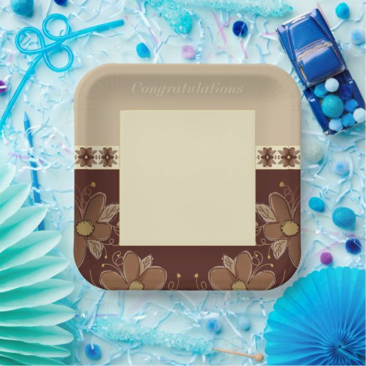 Beige und braune Fläche Pappteller (Party)