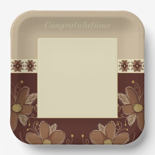 Beige und braune Fläche Pappteller (Vorderseite)