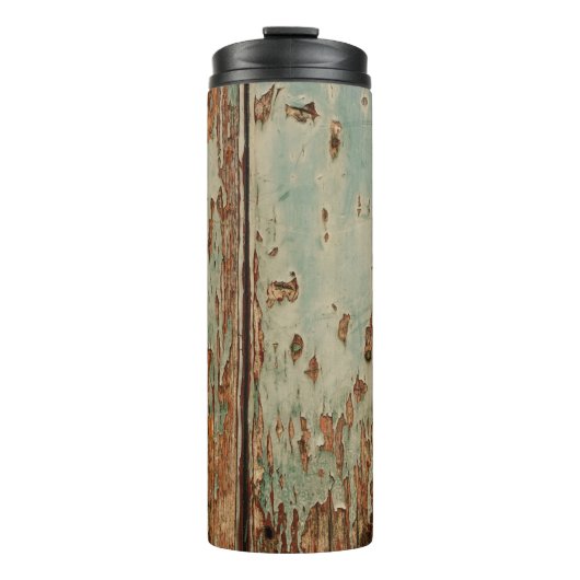Beige und braune Holzplatte Thermosbecher (Vorderseite)