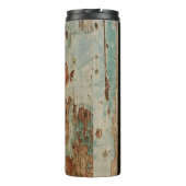 Beige und braune Holzplatte Thermosbecher (Rückseite)