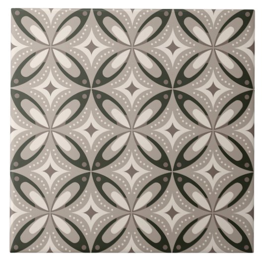 Beige und braune Retro-Kreisformen Fliese (Vorderseite)