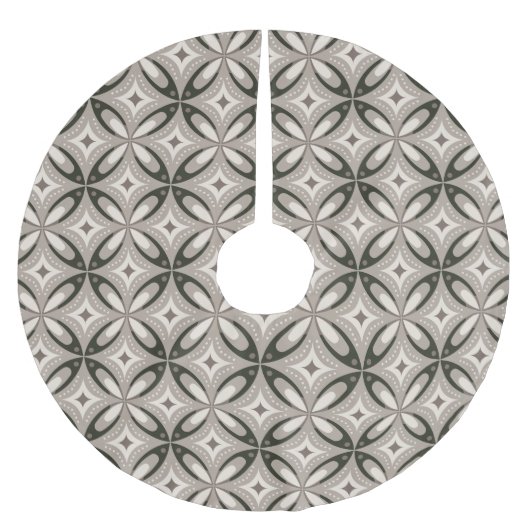 Beige und braune Retro-Kreisformen Polyester Weihnachtsbaumdecke (Vorderseite)