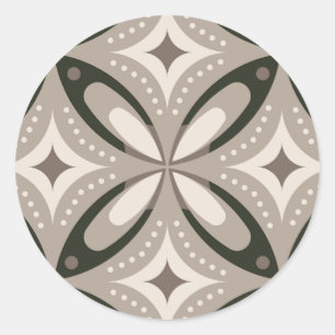 Beige und braune Retro-Kreisformen Runder Aufkleber