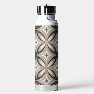 Beige und braune Retro-Kreisformen Trinkflasche