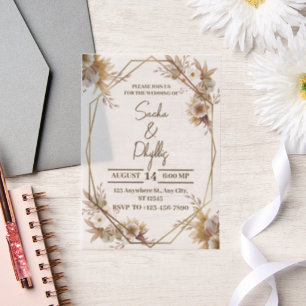 Beige und Braune Rustikale Florale Hochzeit Pergament Einladungen