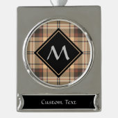 Beige und Brown Tartan Banner-Ornament Silber (Vorderseite)