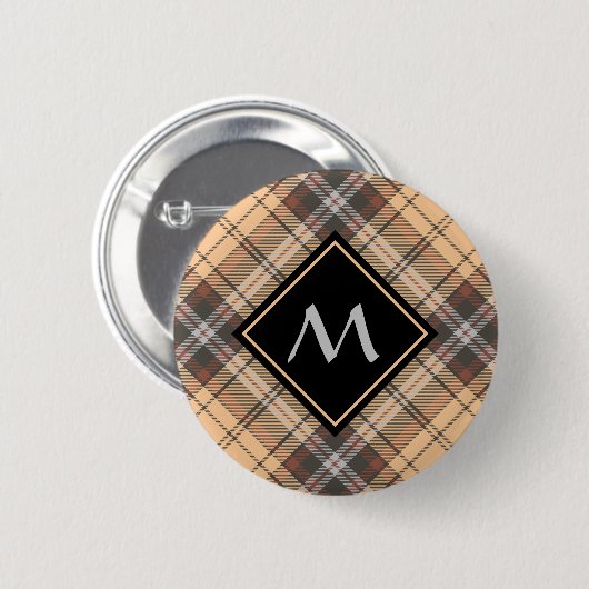 Beige und Brown Tartan Button (Vorne & Hinten)