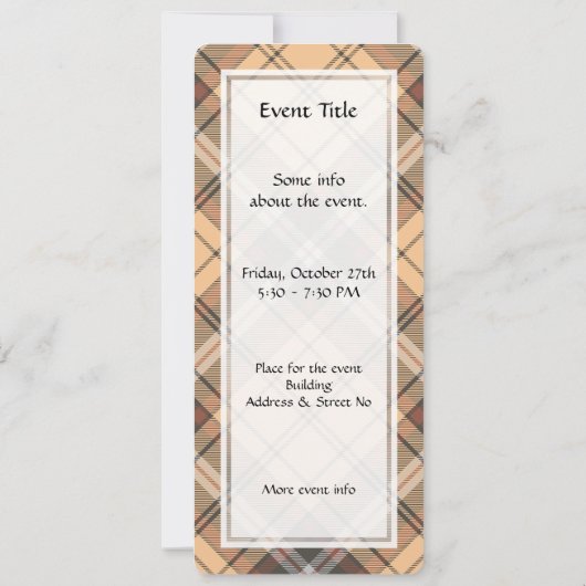 Beige und Brown Tartan Einladung (Rückseite)
