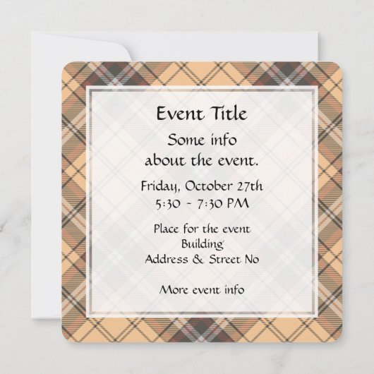 Beige und Brown Tartan Einladung (Rückseite)