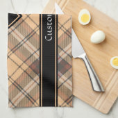 Beige und Brown Tartan Geschirrtuch (Viertel Falte)