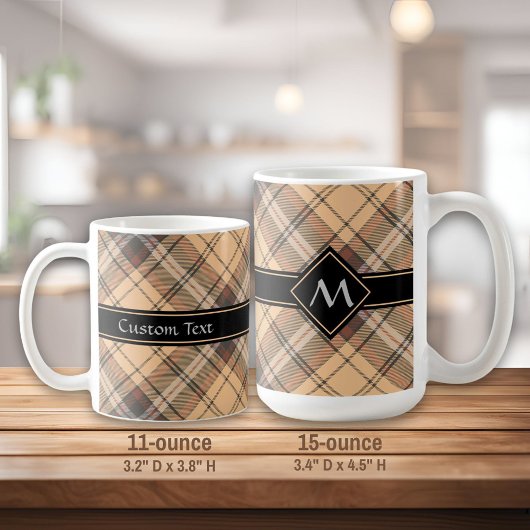 Beige und Brown Tartan Kaffeetasse