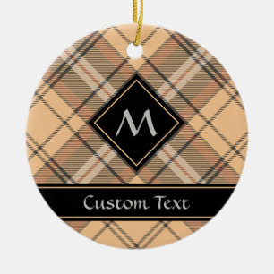 Beige und Brown Tartan Keramik Ornament