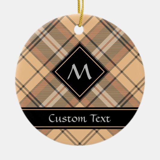 Beige und Brown Tartan Keramik Ornament (Vorne)