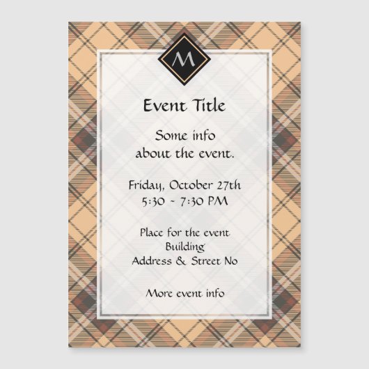 Beige und Brown Tartan Magnetkarte (Vorderseite)