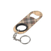 Beige und Brown Tartan Mini Flaschenöffner (Rückseite Schrägansicht)