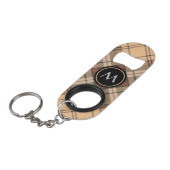 Beige und Brown Tartan Mini Flaschenöffner (Vorderseite Schrägansicht)