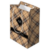Beige und Brown Tartan Mittlere Geschenktüte (Rückseite Schrägansicht)