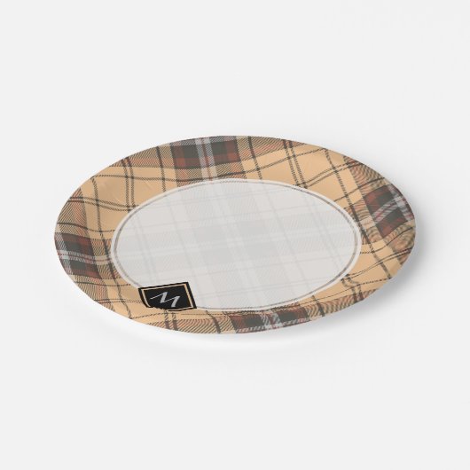 Beige und Brown Tartan Pappteller (Schrägansicht)