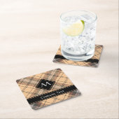 Beige und Brown Tartan Rechteckiger Pappuntersetzer (Vor Ort)