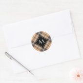 Beige und Brown Tartan Runder Aufkleber (Umschlag)
