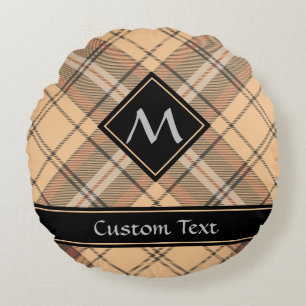Beige und Brown Tartan Rundes Kissen