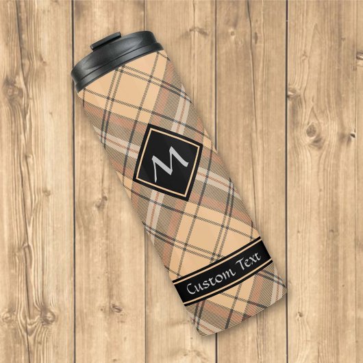 Beige und Brown Tartan Thermosbecher