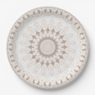 Beige und Cream Mandala Muster Pappteller