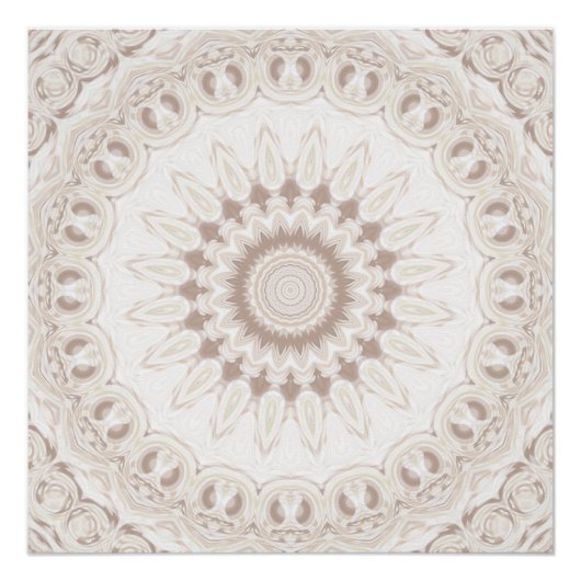Beige und Cream Mandala Muster Poster (Vorderseite)