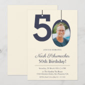 Beige und Creme Vintages Foto 50. Geburtstag Einladung (Vorne/Hinten)