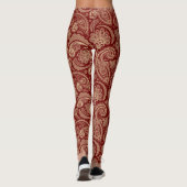 Beige und dunkle rote Paisley Leggings (Rückseite)