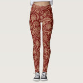 Beige und dunkle rote Paisley Leggings (Vorderseite)