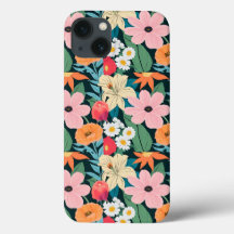 Beige und farbenfrohe Illustrative florale Telefon