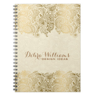 Beige- und Gold-Blumen-Paisley-Spitze Notizblock